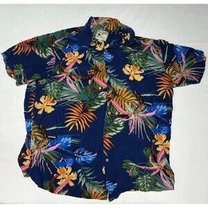 Alex Vando Hawaiian Shirt Mens XL Blue Tropical Print Vacation Cruise Beach
